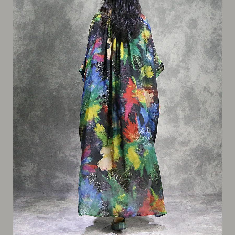 Natural v neck silk quilting clothes Plus Size Work Outfits prints Maxi Dress summer - Omychic