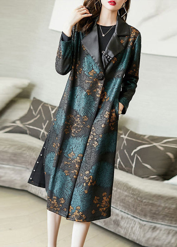 New Colorblock Print Side Pockets Open Cotton Long Trench Coats Fall