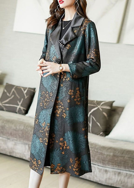 New Colorblock Print Side Pockets Open Cotton Long Trench Coats Fall