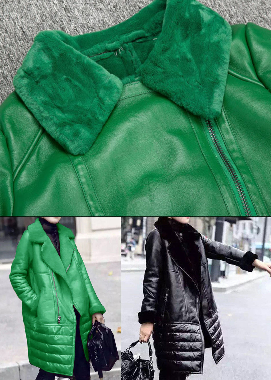 New Green Peter Pan Collar Patchwork cotton blend Coat Winter