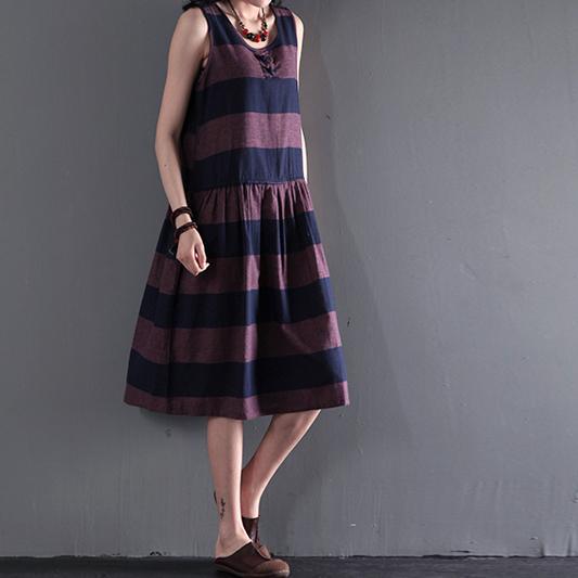 New purple summer fit flare linen dress sleeveless sundress originally designed - Omychic