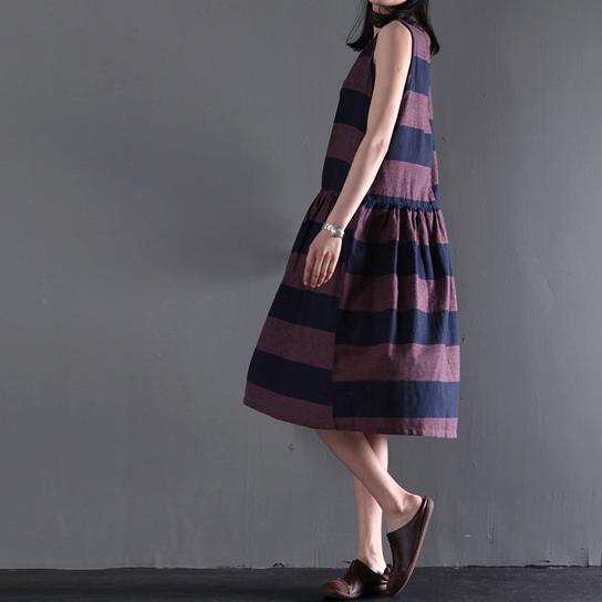 New purple summer fit flare linen dress sleeveless sundress originally designed - Omychic