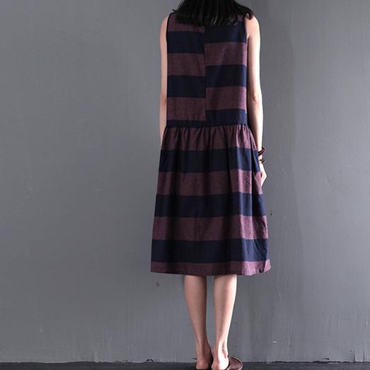 New purple summer fit flare linen dress sleeveless sundress originally designed - Omychic