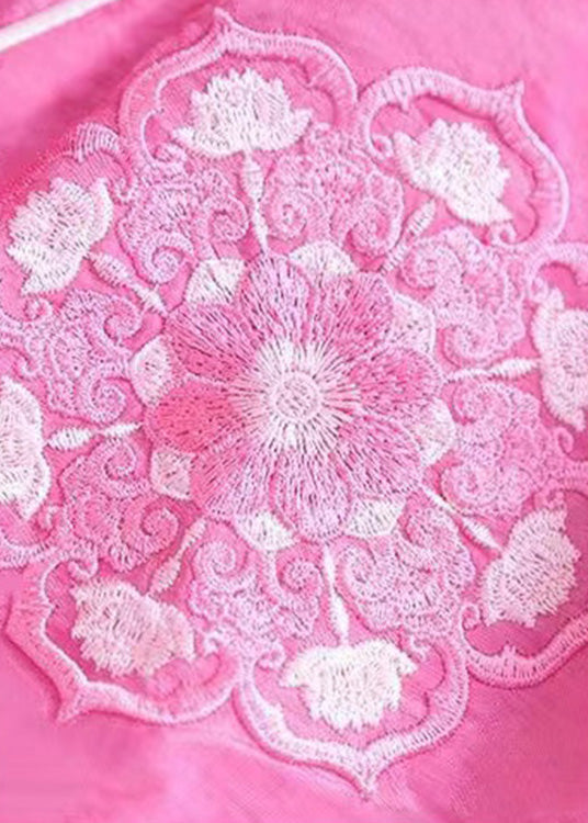 Novelty Green V Neck Embroideried Floral Tie Waist Silk Coats Spring