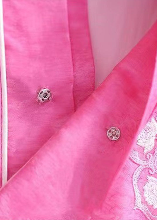Novelty Green V Neck Embroideried Floral Tie Waist Silk Coats Spring
