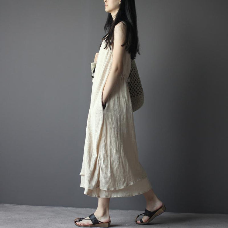 Nude long linen summer dress linen maxi sundress sleeveless - Omychic