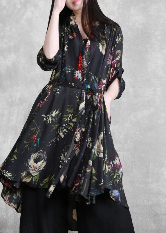 Organic Black Print Plus Size Clothes Tie Waist Coat ( Limited Stock) - Omychic