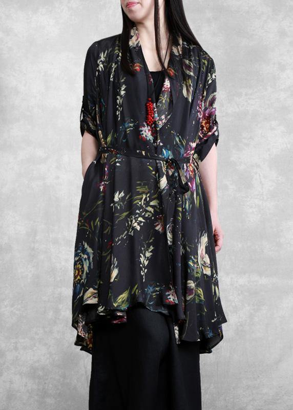 Organic Black Print Plus Size Clothes Tie Waist Coat ( Limited Stock) - Omychic