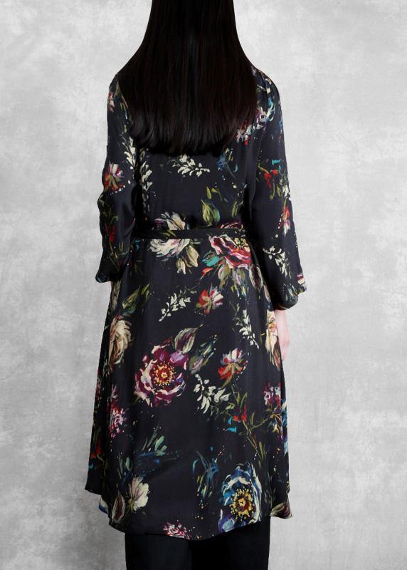 Organic Black Print Plus Size Clothes Tie Waist Coat ( Limited Stock) - Omychic