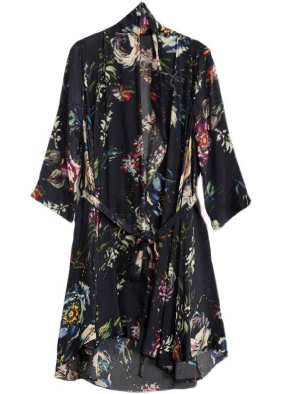 Organic Black Print Plus Size Clothes Tie Waist Coat ( Limited Stock) - Omychic