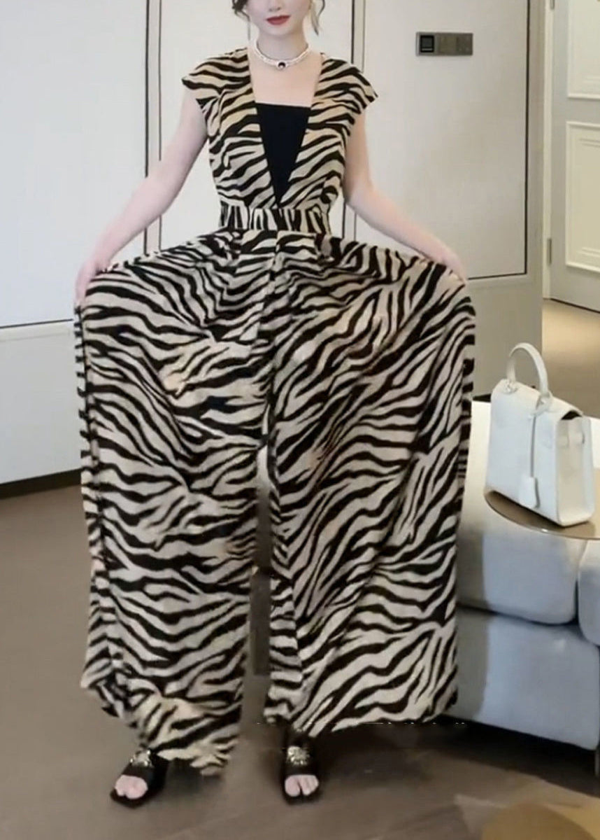 Organic Leopard Print High Waist Silk Wide Leg Jumpsuits Summer