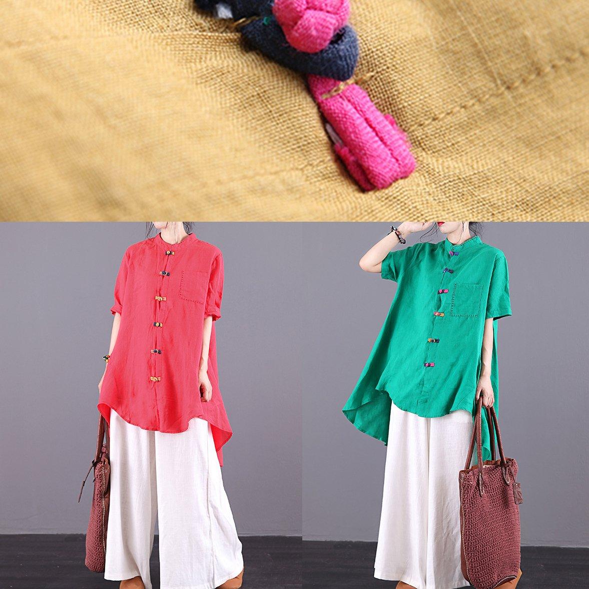 Organic asymmetric stand collar linen clothes For Women Shape yellow tops summer - Omychic