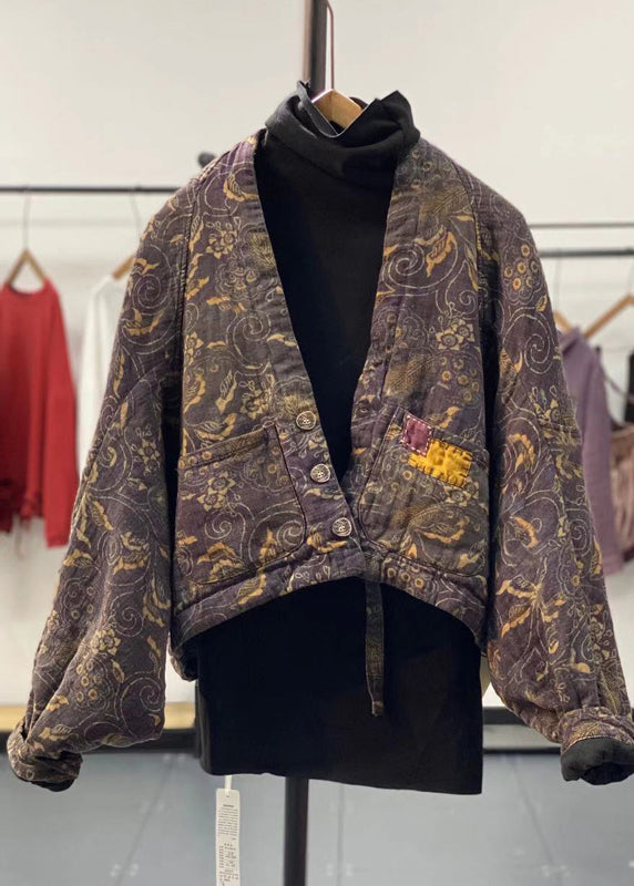 Original Yellow Asymmetrical Print Fine Cotton Filled Coats Winter ...