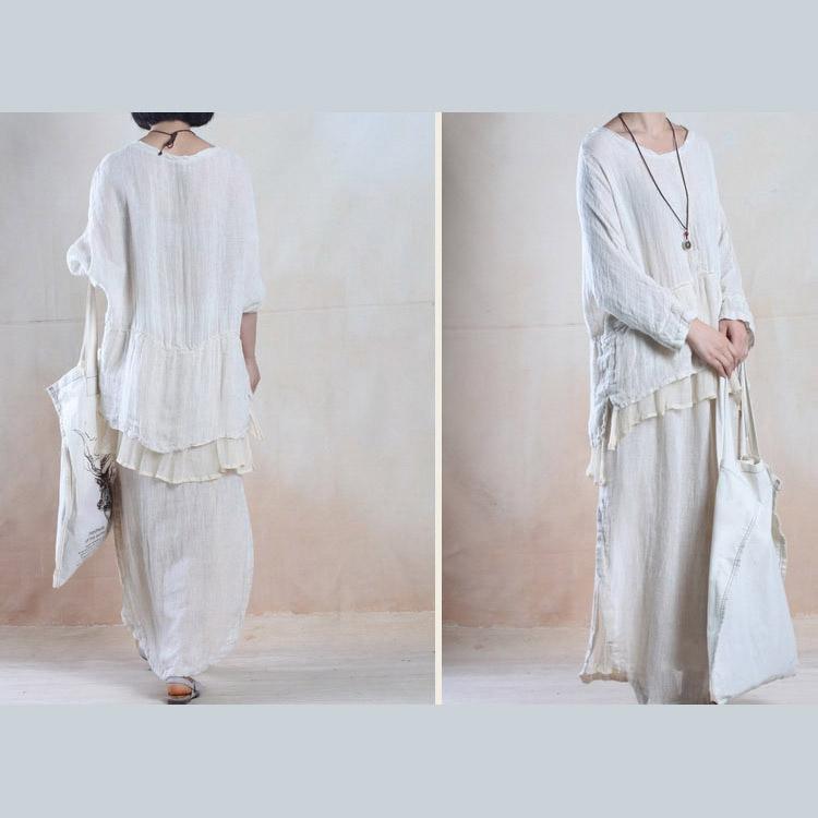 Oversize linen women summer top blouse silk patchwork shirt Beige - Omychic