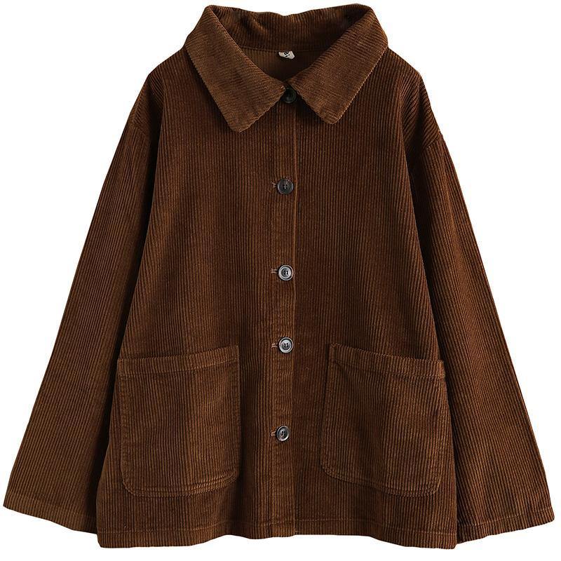 Women Plus Size Pocket Corduroy Coat - Omychic