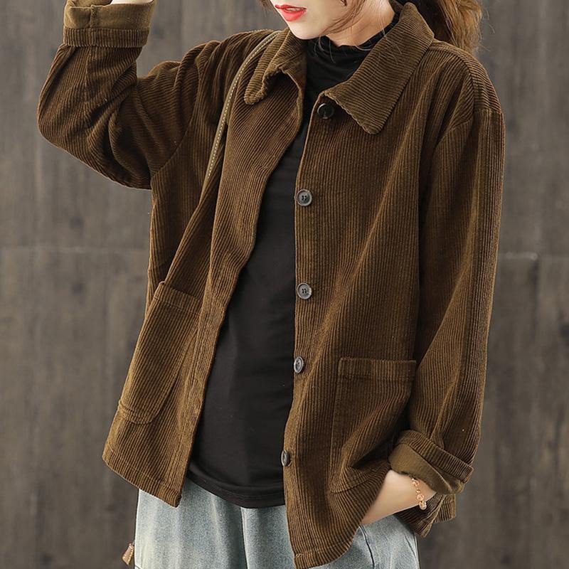 Women Plus Size Pocket Corduroy Coat - Omychic