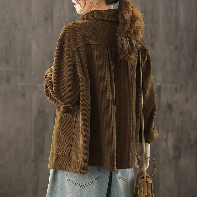 Women Plus Size Pocket Corduroy Coat - Omychic