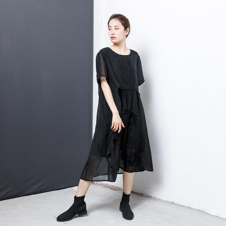 Patchwork Solid Color Irregular Midi Dress - Omychic