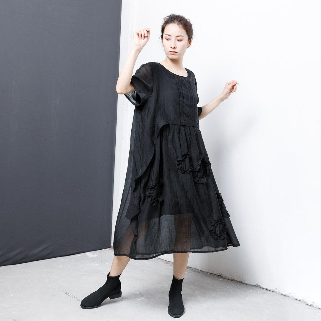 Patchwork Solid Color Irregular Midi Dress - Omychic