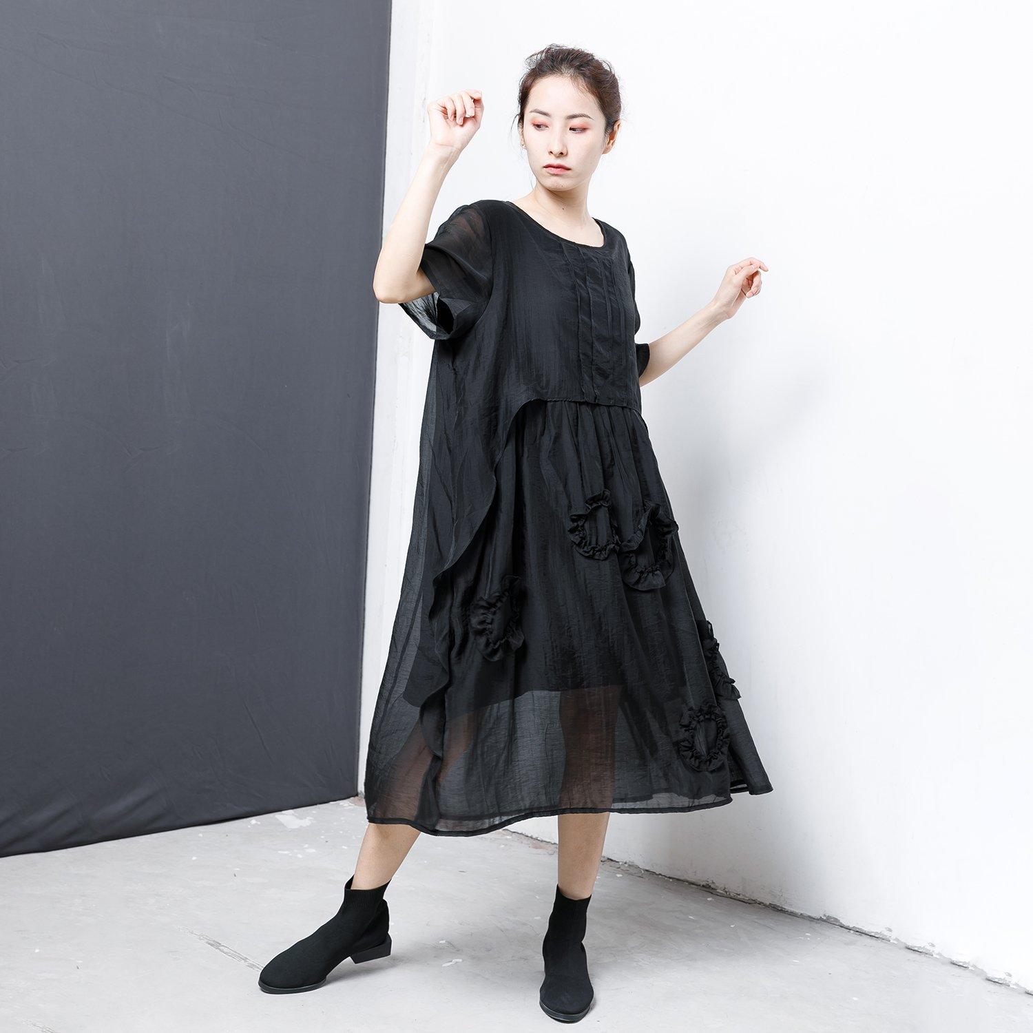 Patchwork Solid Color Irregular Midi Dress - Omychic