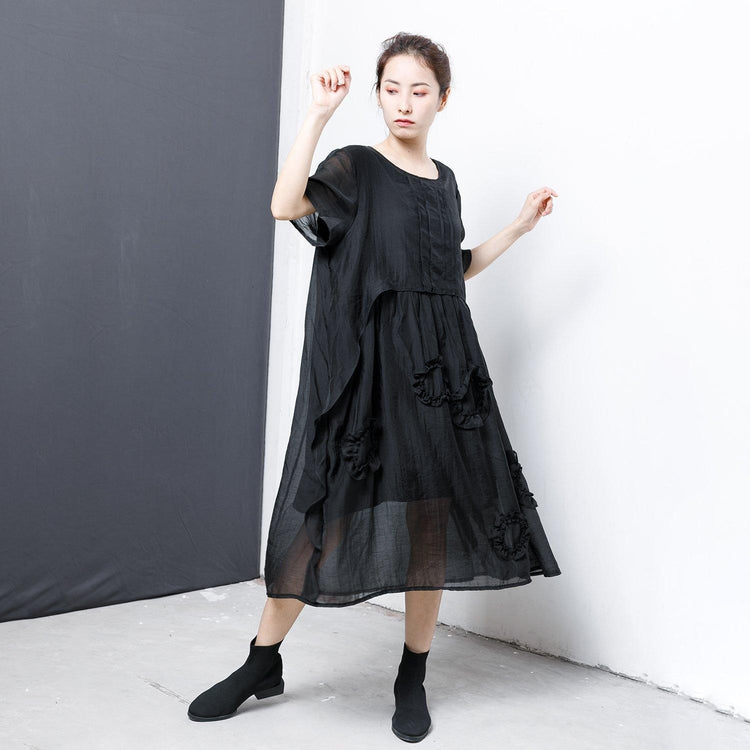 Patchwork Solid Color Irregular Midi Dress - Omychic