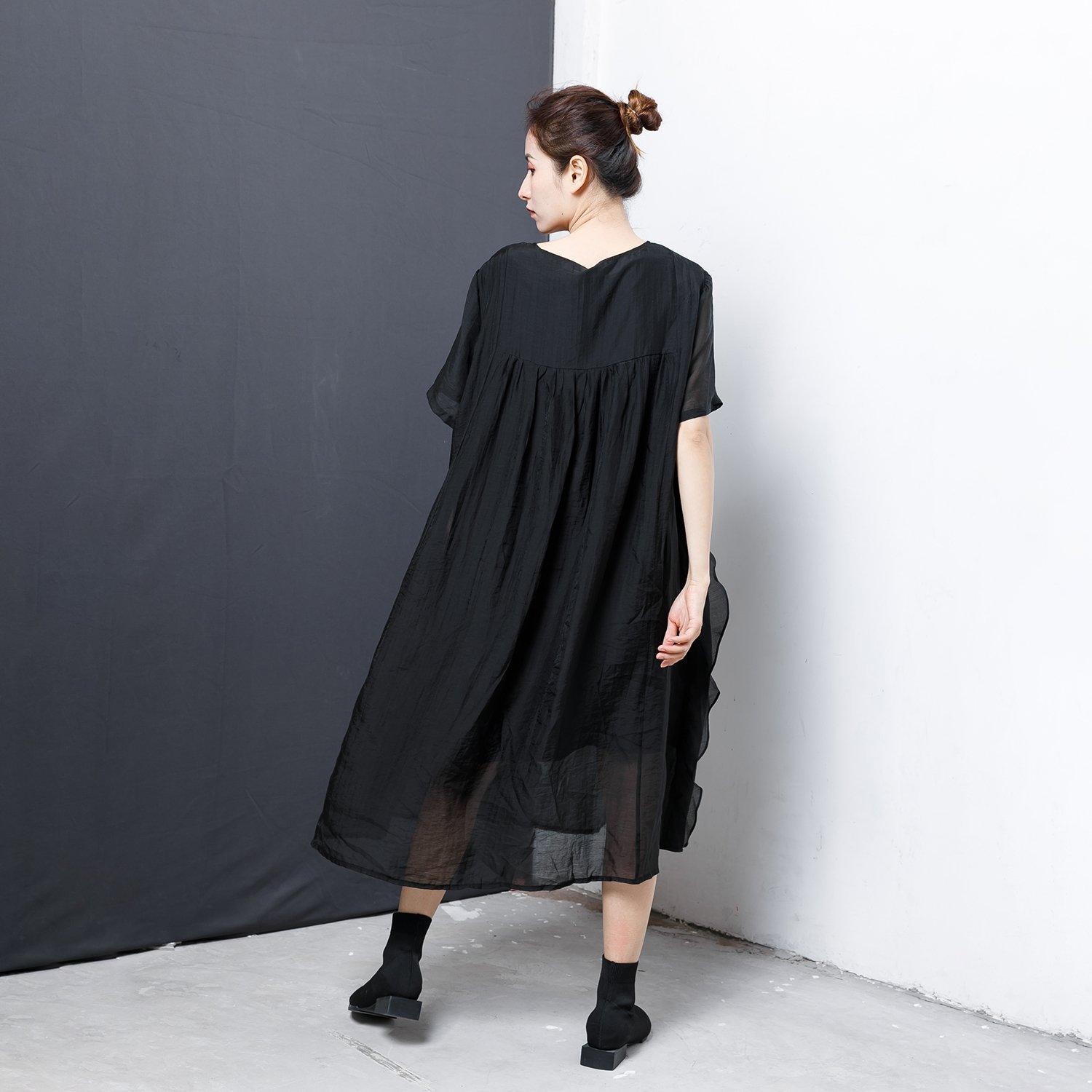 Patchwork Solid Color Irregular Midi Dress - Omychic