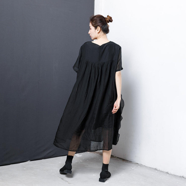 Patchwork Solid Color Irregular Midi Dress - Omychic