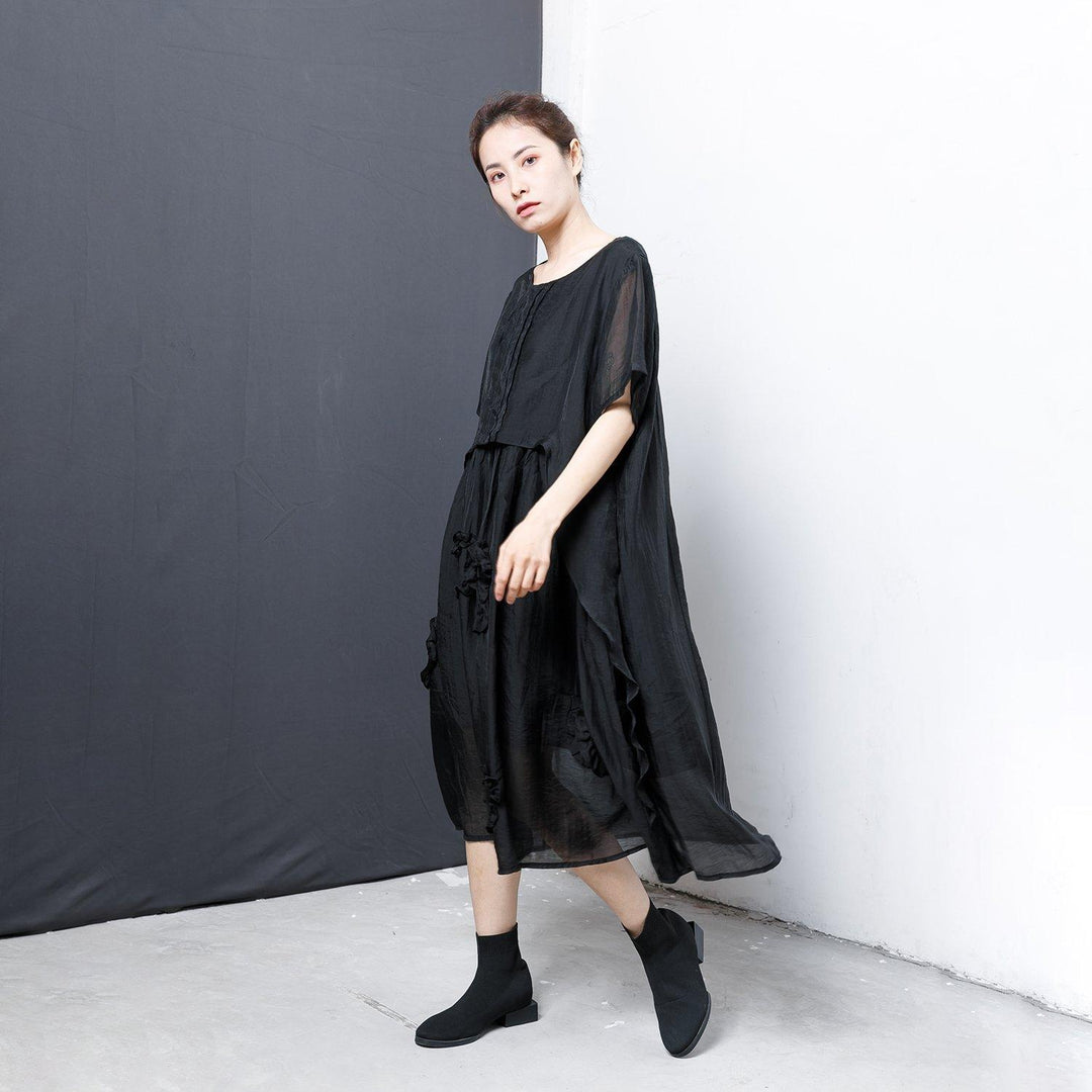Patchwork Solid Color Irregular Midi Dress - Omychic