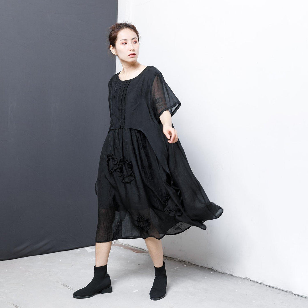 Patchwork Solid Color Irregular Midi Dress - Omychic