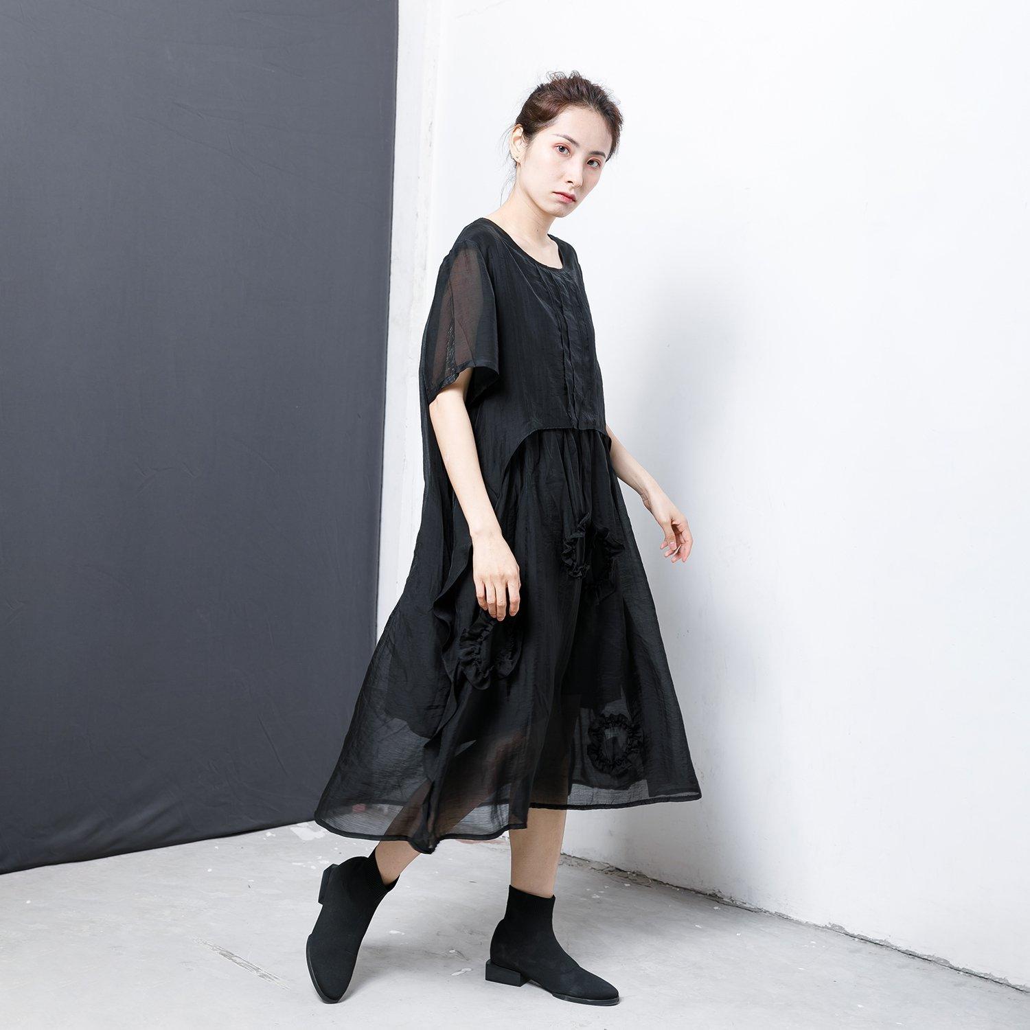 Patchwork Solid Color Irregular Midi Dress - Omychic