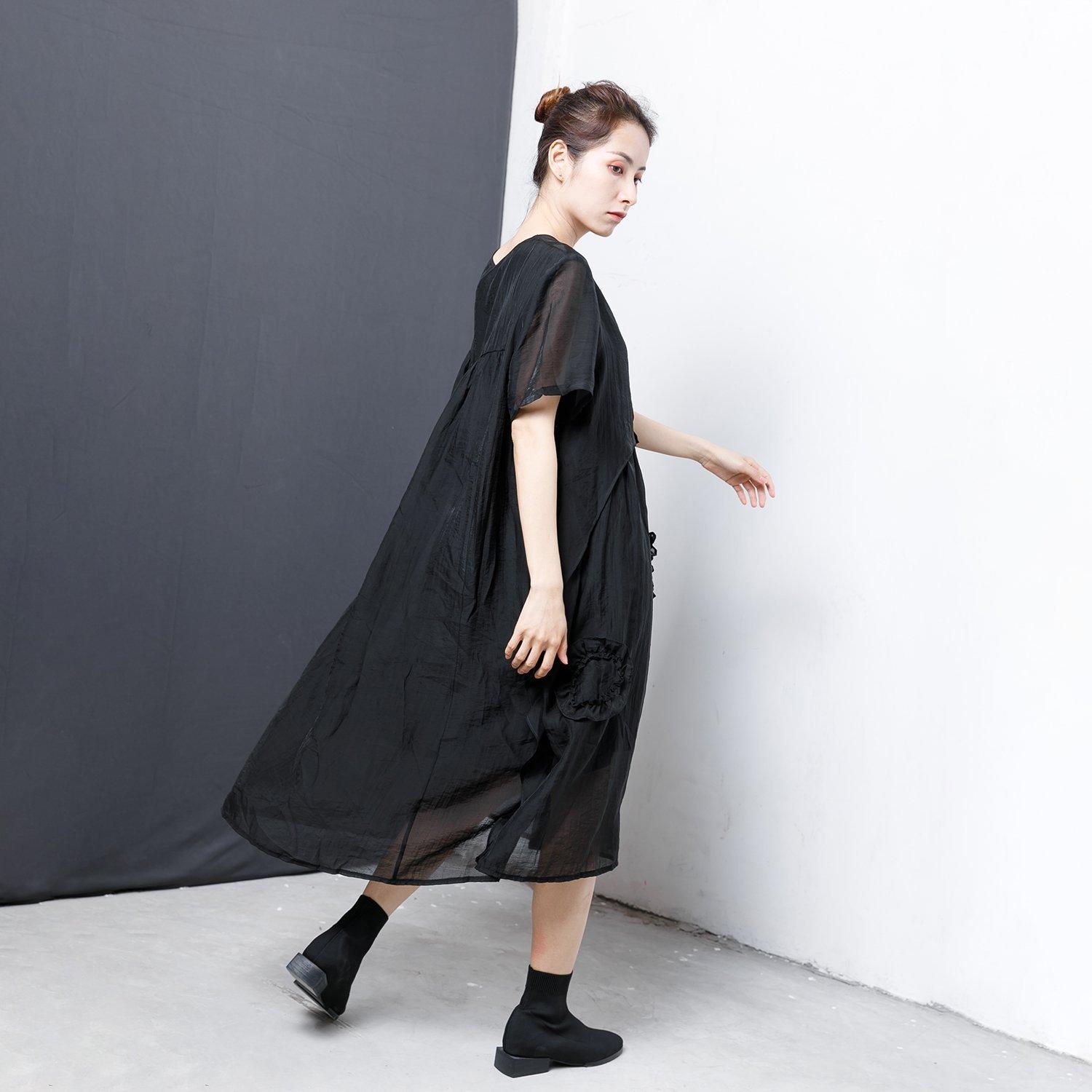 Patchwork Solid Color Irregular Midi Dress - Omychic