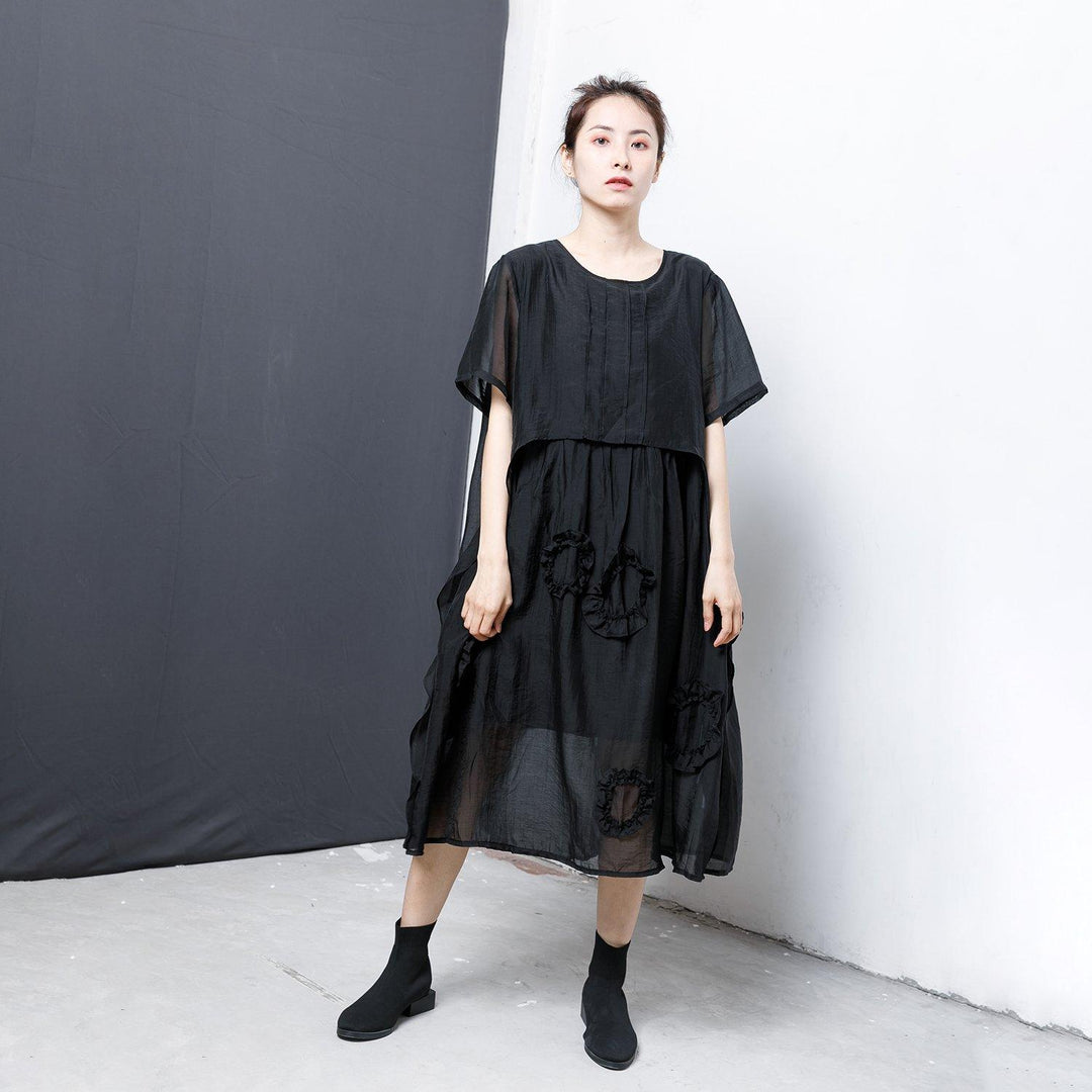Patchwork Solid Color Irregular Midi Dress - Omychic