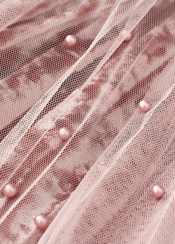 Pink Nail Bead High Waist Silk Velour Skirts