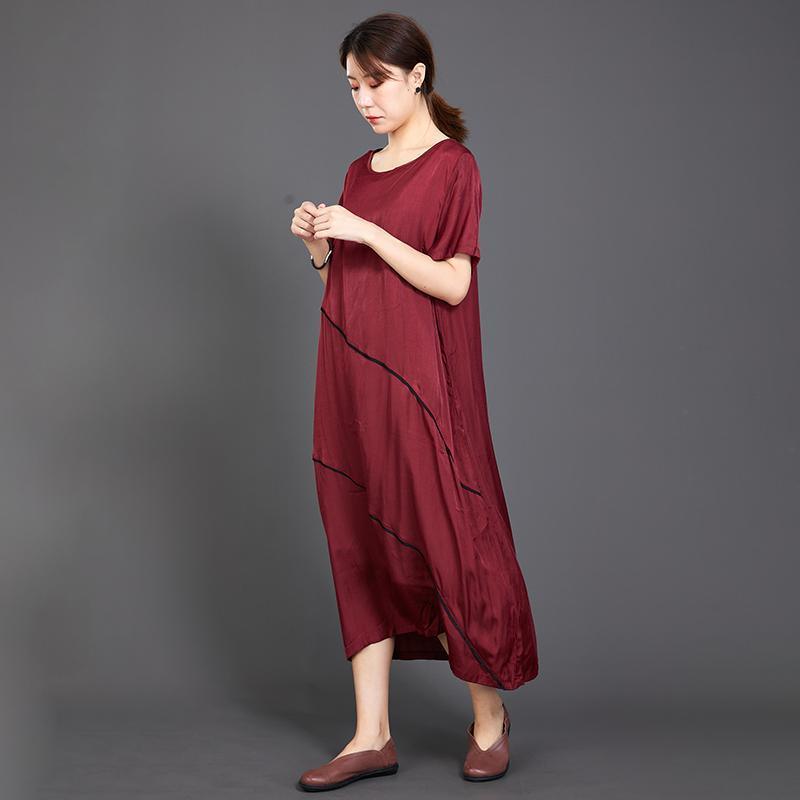 Pleated Solid Color Silky Red Dress - Omychic
