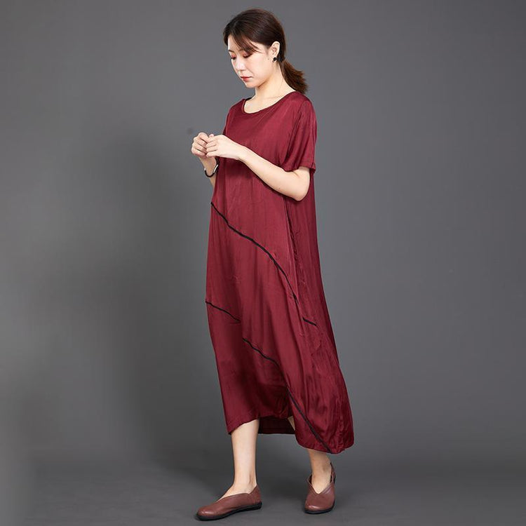 Pleated Solid Color Silky Red Dress - Omychic