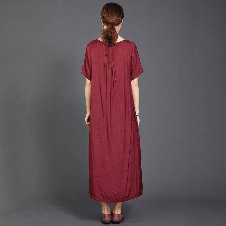 Pleated Solid Color Silky Red Dress - Omychic