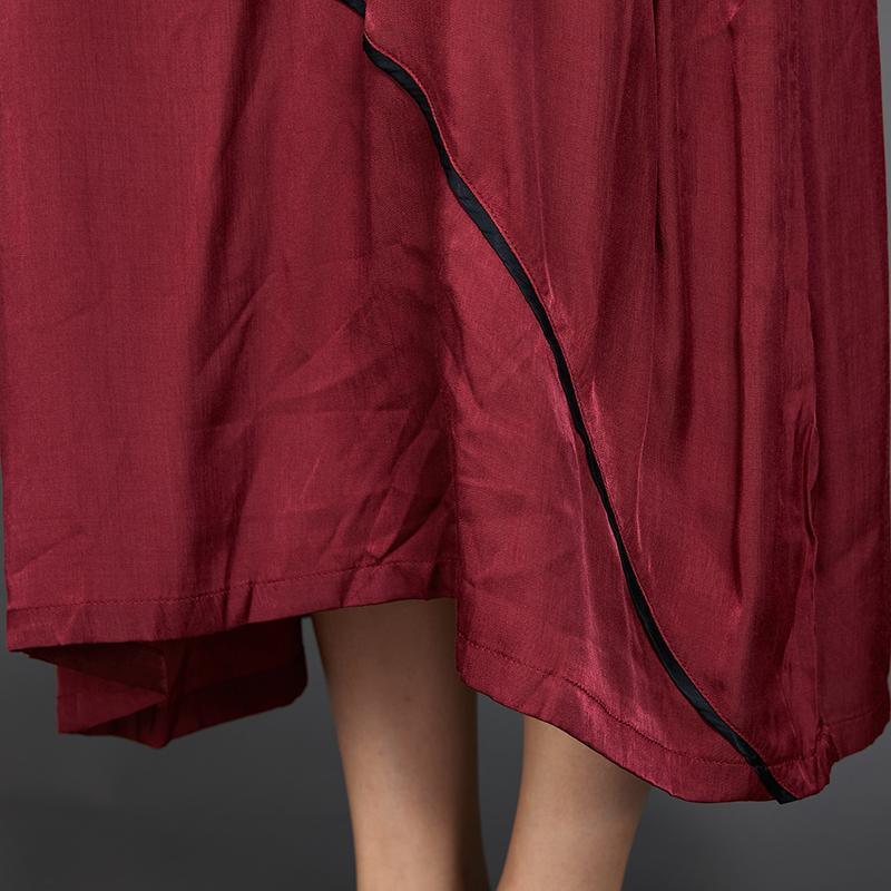 Pleated Solid Color Silky Red Dress - Omychic