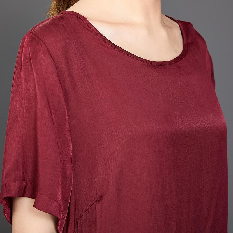 Pleated Solid Color Silky Red Dress - Omychic
