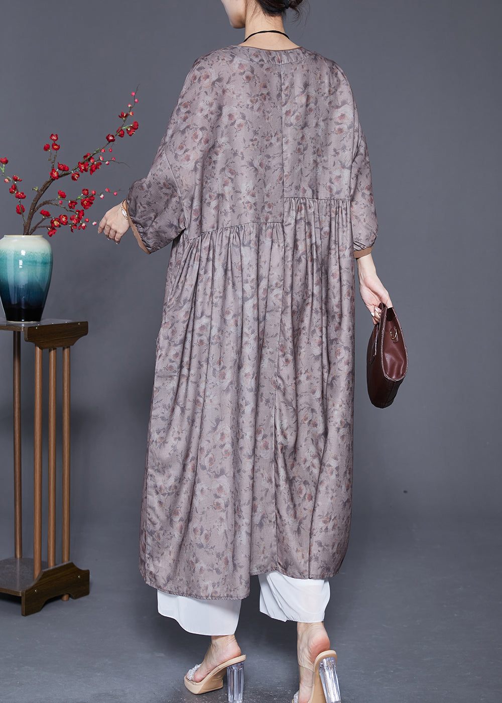 Plus Size Embroideried Print Wrinkled Linen Robe Dresses Summer