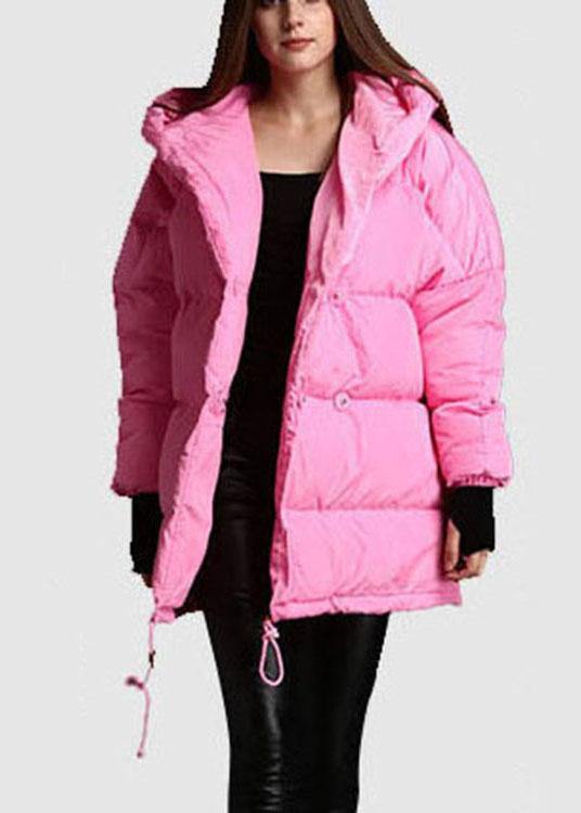 Plus Size Pink hooded drawstring Winter Duck Down Down Coat - Omychic