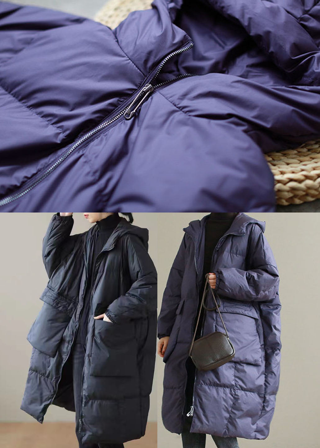 Plus Size Purple Hooded thick Duck Down Down Coats Winter