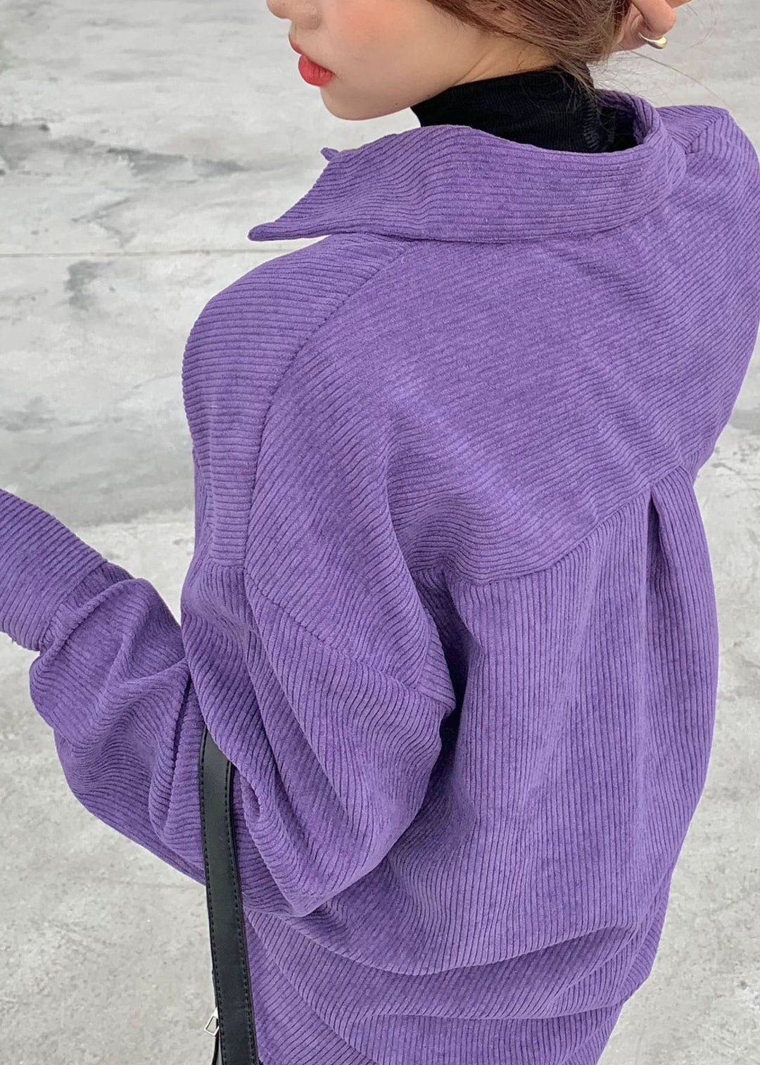 Plus Size Purple button Peter Pan Collar Silk Velour shirt Spring