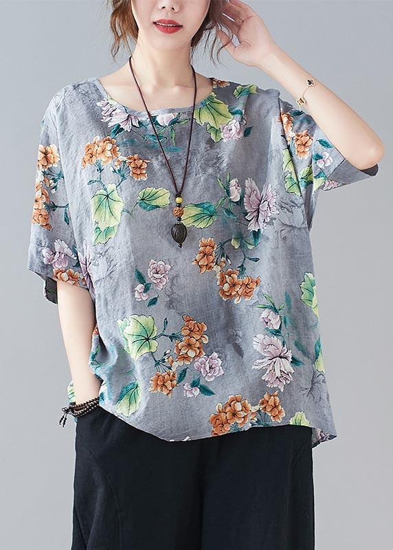 Plus Size Yellow Print Batwing Sleeve Cotton Linen Summer Top - Omychic