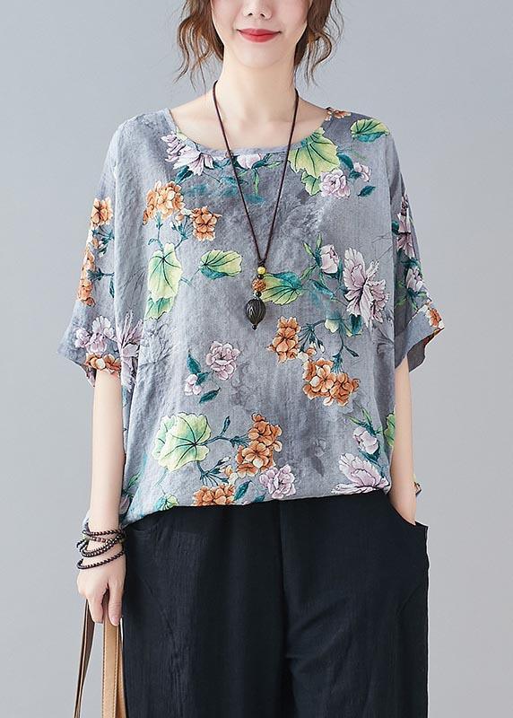 Plus Size Yellow Print Batwing Sleeve Cotton Linen Summer Top - Omychic