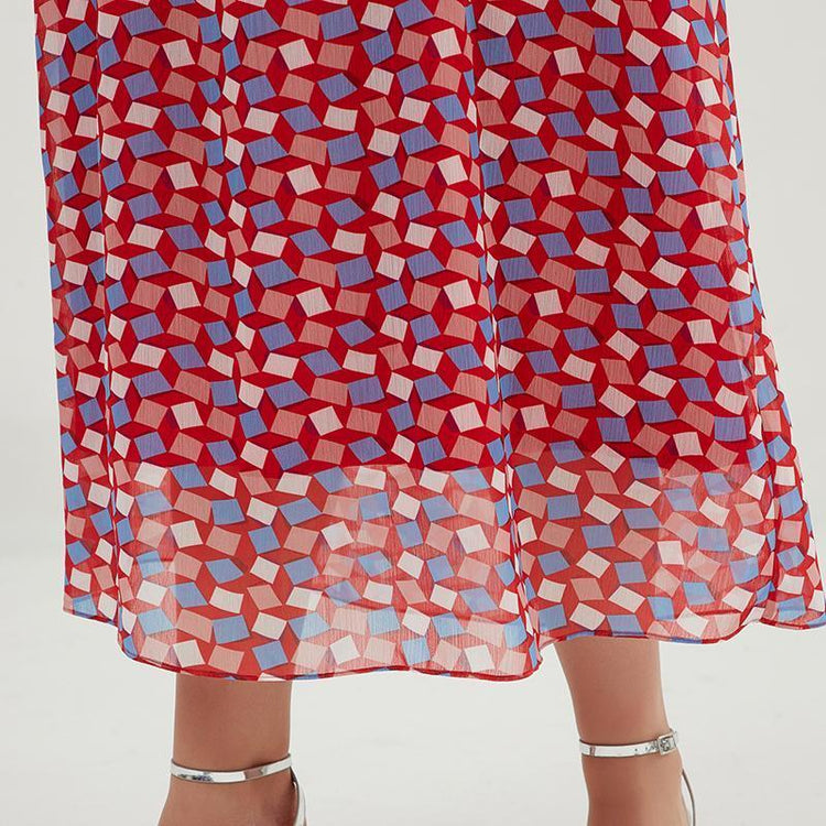 Plus Size Geometric Printed Adjustable Halter Maxi Dress - Omychic