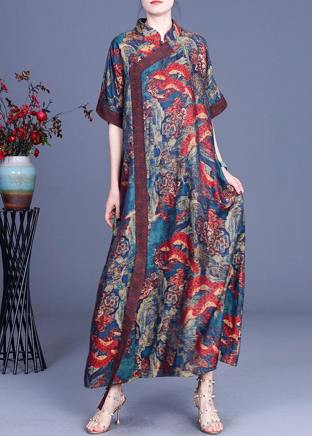 Print Retro Oriental Patchwork Summer Silk Dress - Omychic