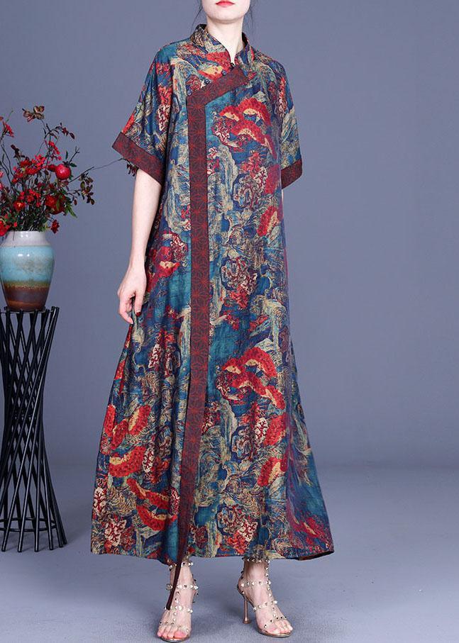 Print Retro Oriental Patchwork Summer Silk Dress - Omychic