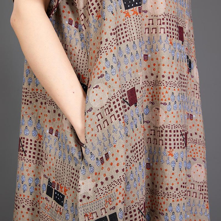 Print Lacing Loose Short Sleeve Casual Dress - Omychic