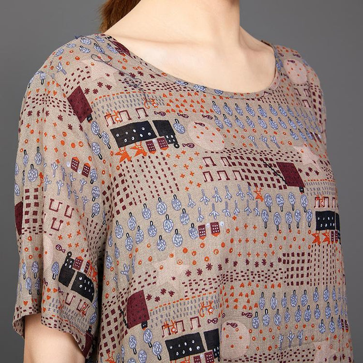 Print Lacing Loose Short Sleeve Casual Dress - Omychic