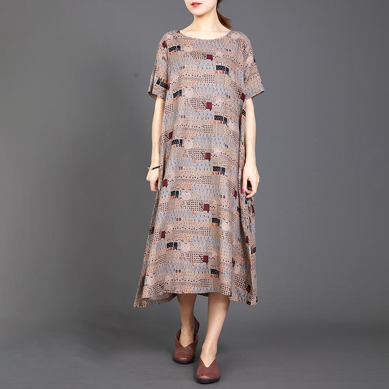 Print Lacing Loose Short Sleeve Casual Dress - Omychic